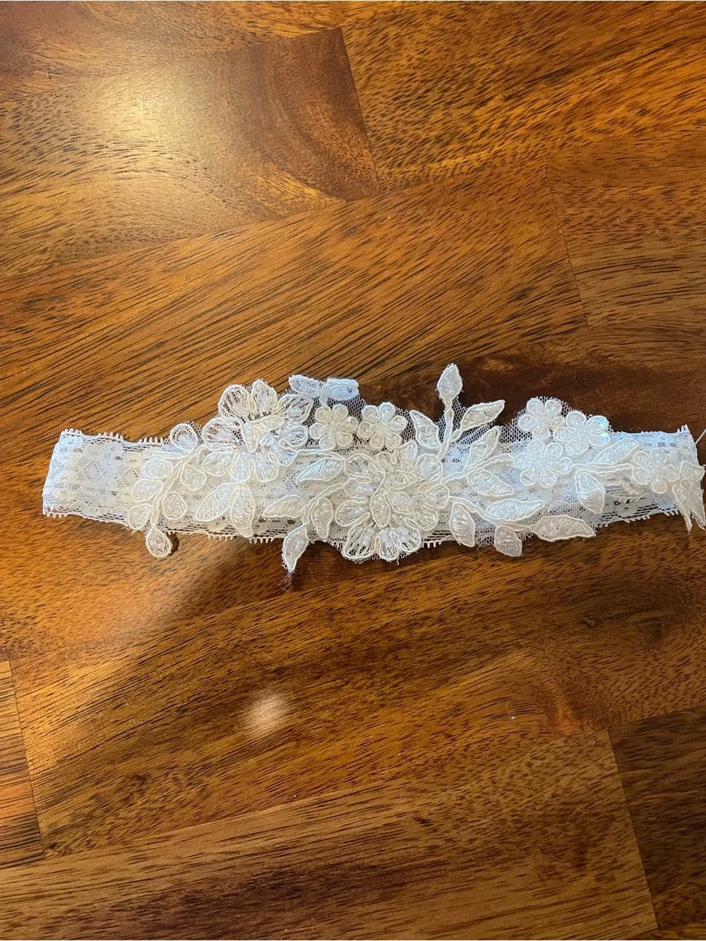 Heirloom Bridal White Lace Floral Appliqué Garter